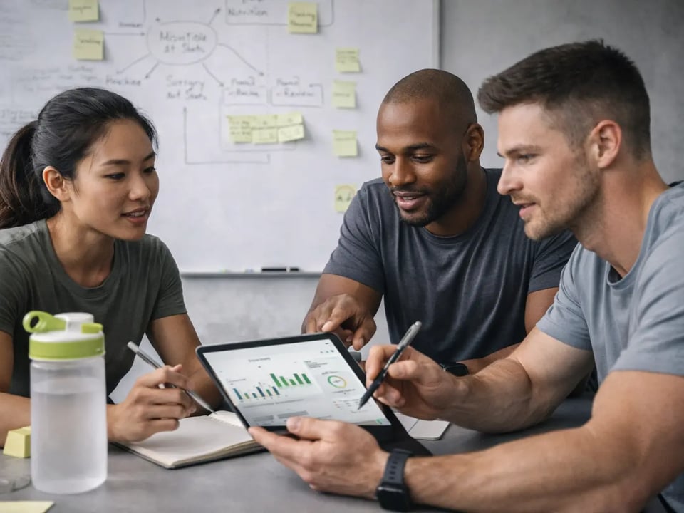 Small team collaborating over health and product planning notes