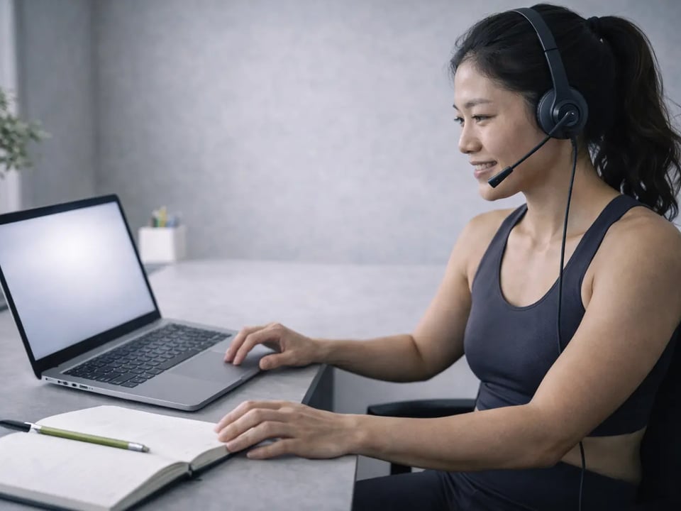 Support workspace with laptop and communication tools