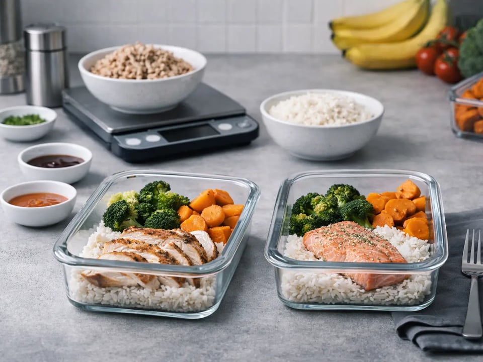 High-protein meal prep layout for macro tracking and nutrition planning