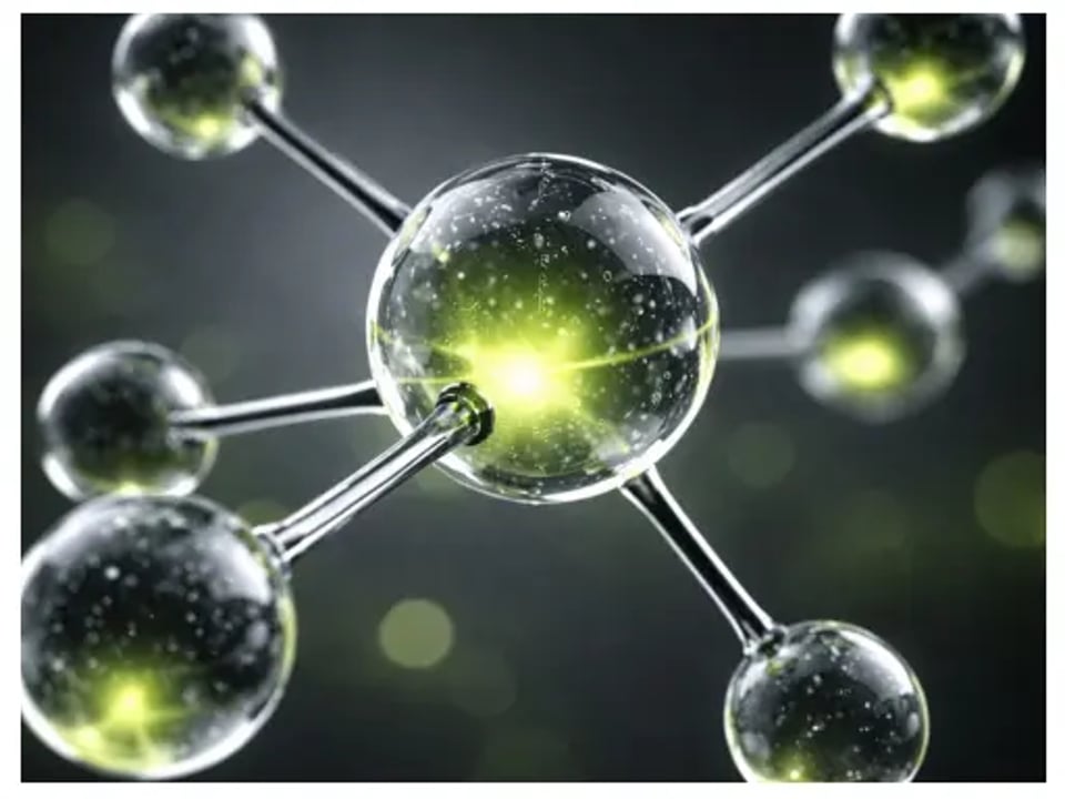 3D ball-and-stick style chemical bond model on a modern abstract background