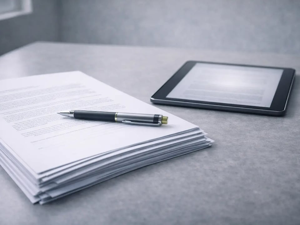 Contract and reading glasses symbolizing terms and service agreements